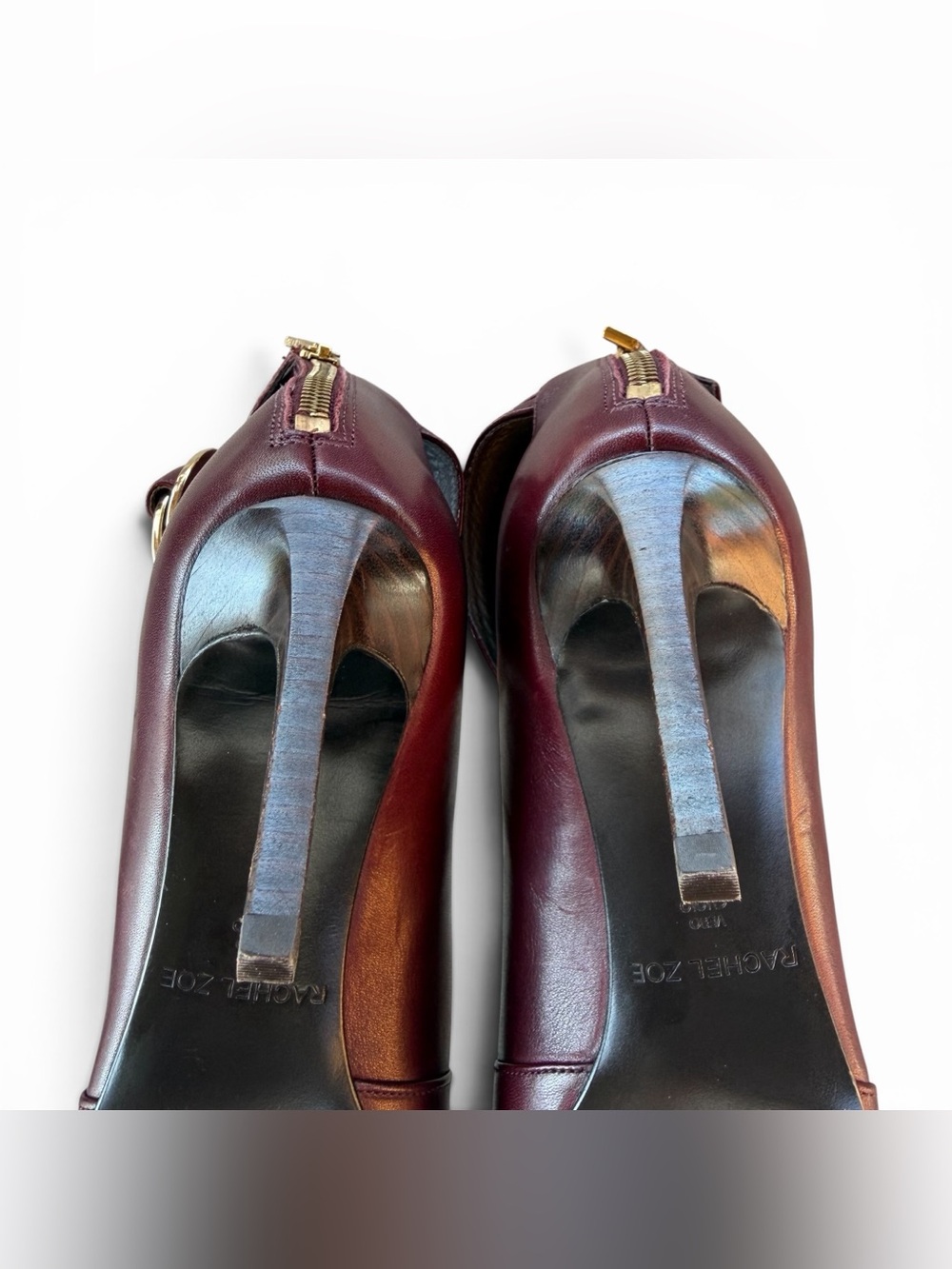 Rachel Zoe Burgundy Pointed Ankle-Strap Pumps with Gold Buckles - Picture 10 of 12